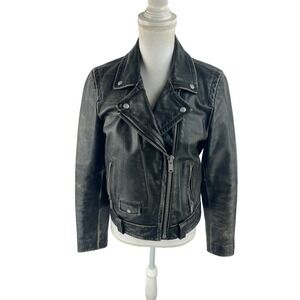 Vtg Gap Edition Biker Jacket Womens M Genuine Leather Asymmetrical Zip